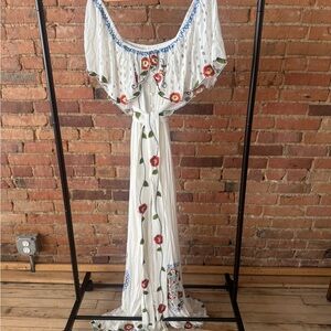 Fillyboo White Maxi Dress with Red Floral Embroidery